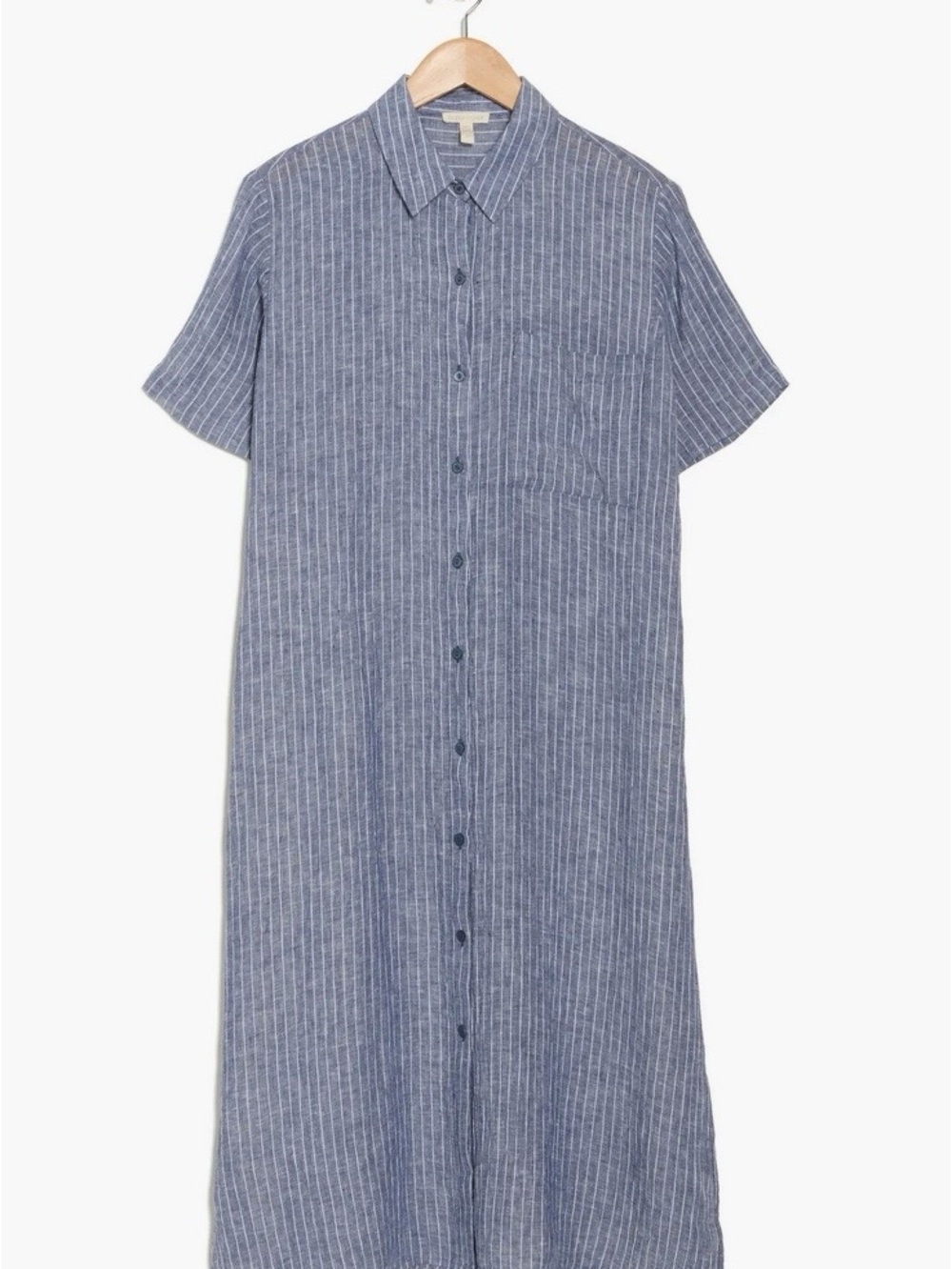 EILEEN FISHER Navy+White Organic Linen Striped Shirt Dress